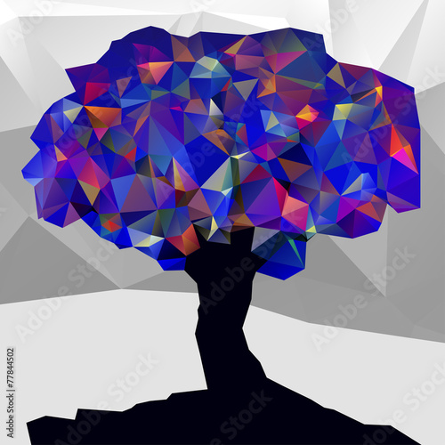 abstract winter low poly color tree