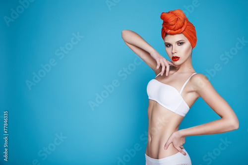 Beautiful sexy woman in underwear perfect body shape make-up