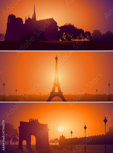 Set of Paris France city skyline