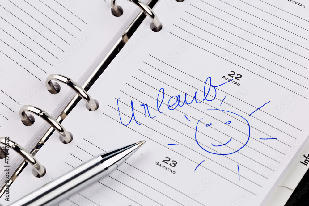 Eintrag im Kalender: Urlaub Stock-Foto | Adobe Stock