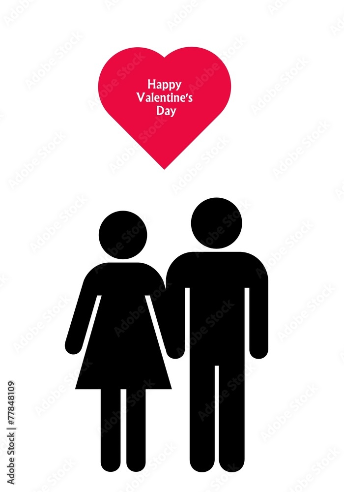 Joyeuse Saint Valentin dans un cœur au dessus d'un couple amoureux Joyeuse Saint Valentin dans un cœur au dessus d'un couple amoureux