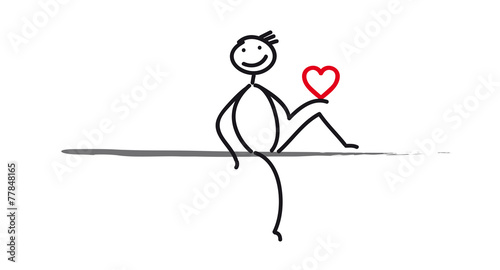 Strichmännchen mit Herz - Valentinstag, Valentin, verliebter Mann hält ein Herz in der Hand, Strichmännchen, Strichfigur, Vektor, Grafik