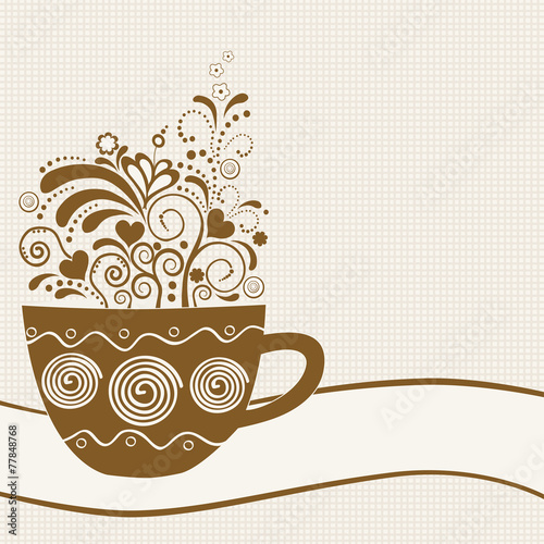 Stylized coffee cup with floral elements