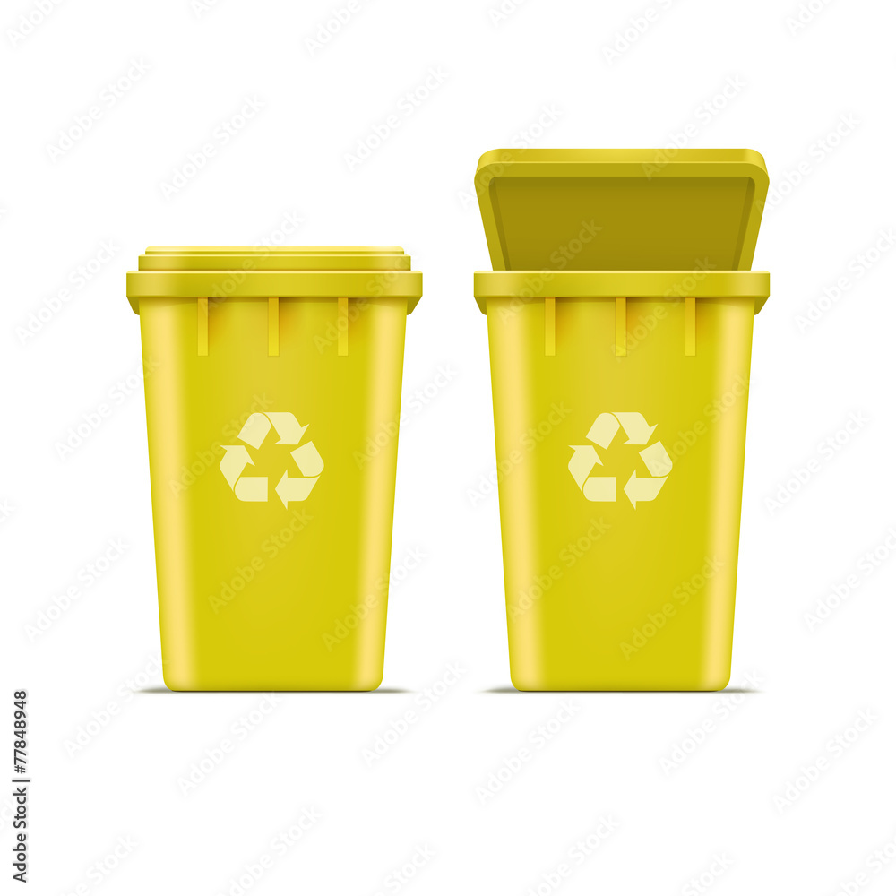 Vector Yellow Recycle Bin for Trash and Garbage Vector Yellow Recycle Bin for Trash and Garbage