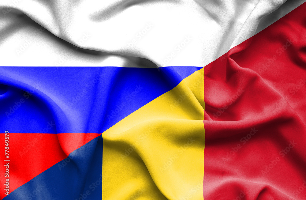Waving flag of Romania and Russia Waving flag of Romania and Russia