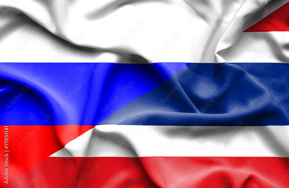 Naklejka premium Waving flag of Thailand and Russia