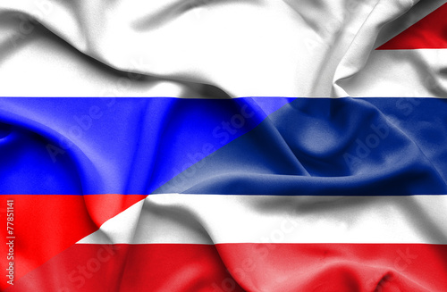Waving flag of Thailand and Russia