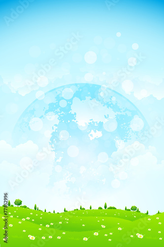 Green Background with Planet in the Sky