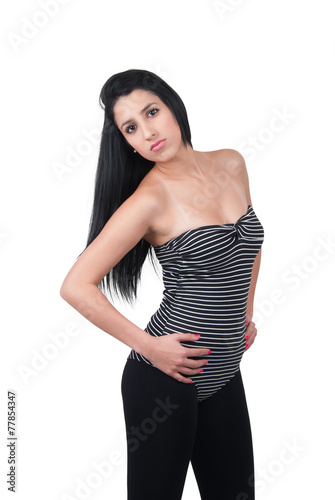 Adult woman with black leggings and leotard © Domforstock