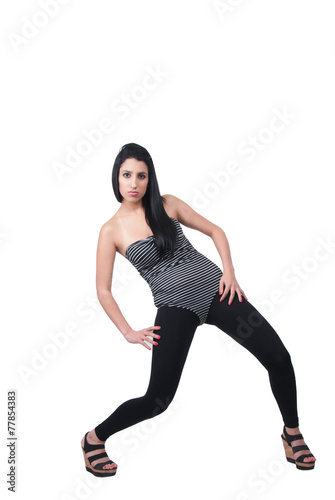 Adult woman with black leggings and leotard