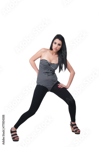 Adult woman with black leggings and leotard