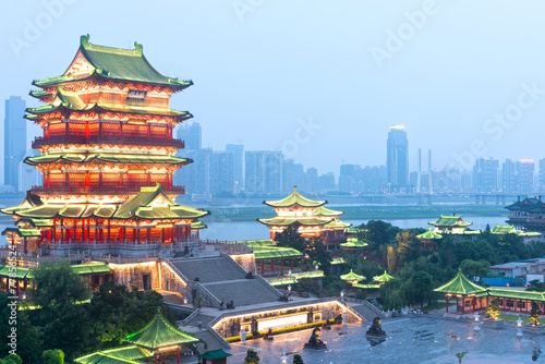 nanchang tengwang pavilion at night ,is one of chinese famous an photo