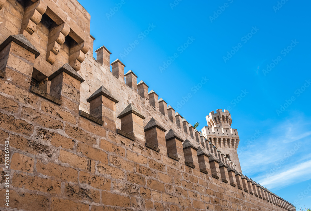 Fortified crenellated wall and tower in Palma de Majorca