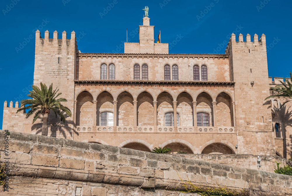 Low Angle View of Royal Palace of Almudaina, a Historic Arabian Fort Located in Palma, Mallorca, Spain