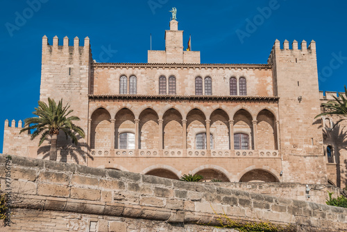Low Angle View of Royal Palace of Almudaina, a Historic Arabian Fort Located in Palma, Mallorca, Spain