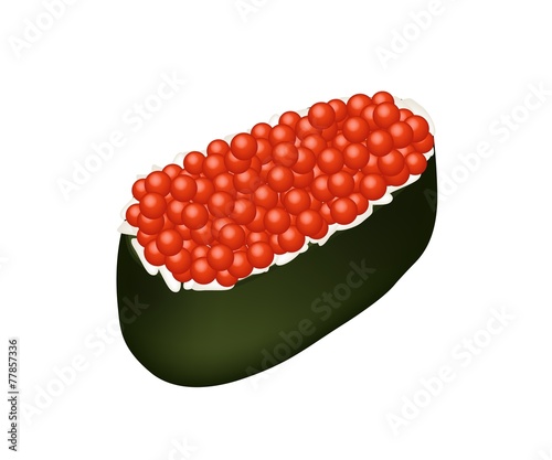 Red Caviar Salmon Roe Roll on White Background