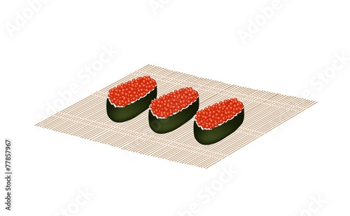 Red Caviar Salmon Roe Roll on Bamboo Mat