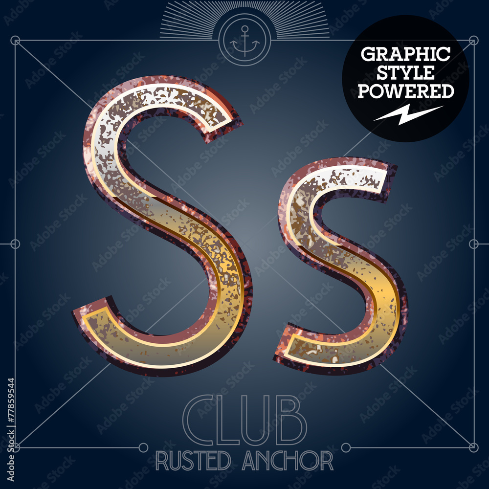 Vector font set of rusted letters. Letter S Vector font set of rusted letters. Letter S