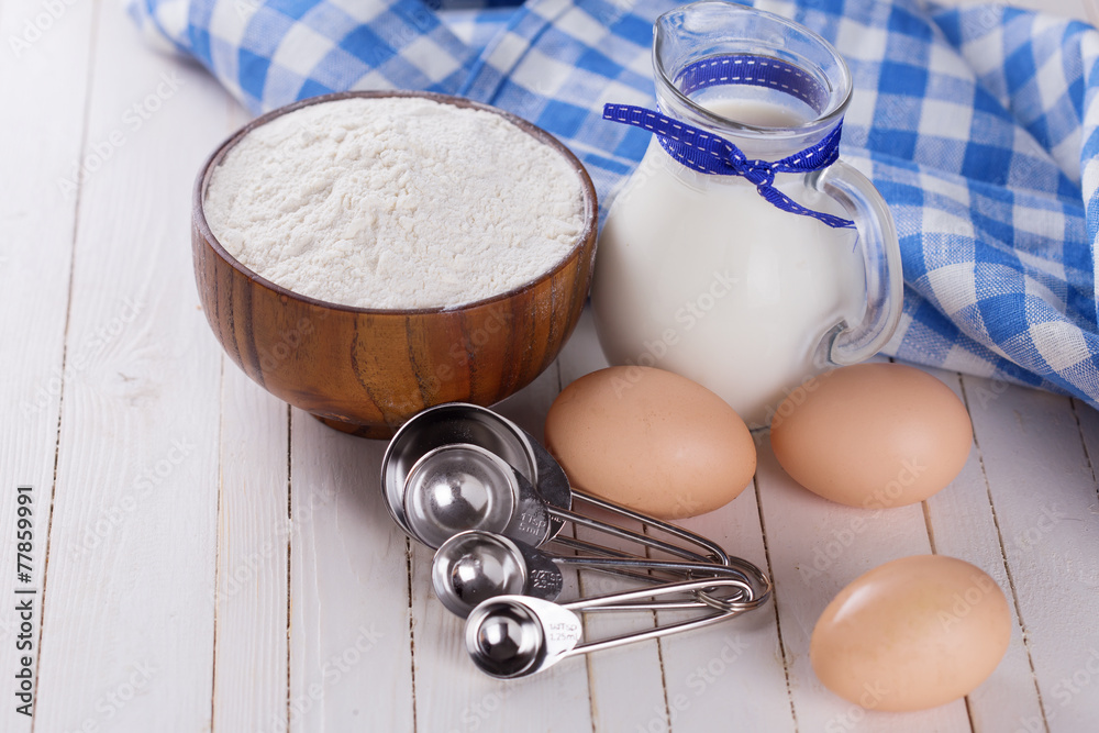 Ingredients for pancakes or crepes. Ingredients for pancakes or crepes.