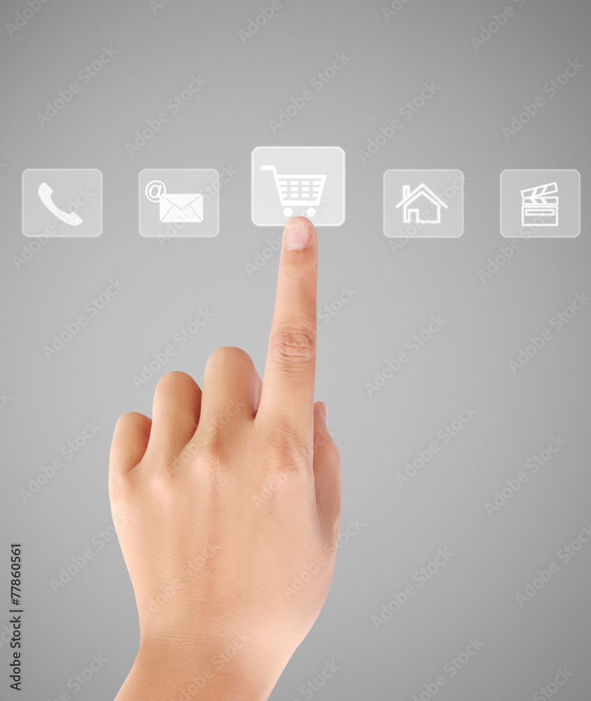 Man pressing a touchscreen button Man pressing a touchscreen button