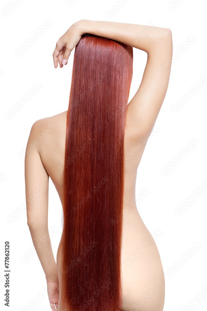 Naklejka premium Nude woman with long red hair
