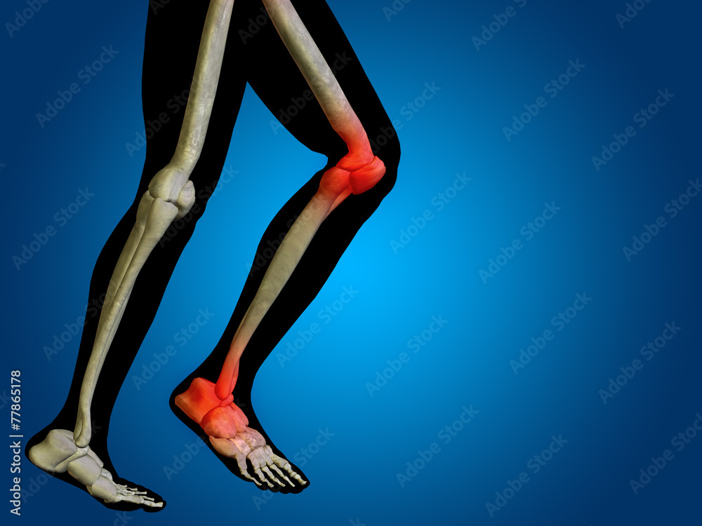 Conceptual human body anatomy pain on blue Conceptual human body anatomy pain on blue