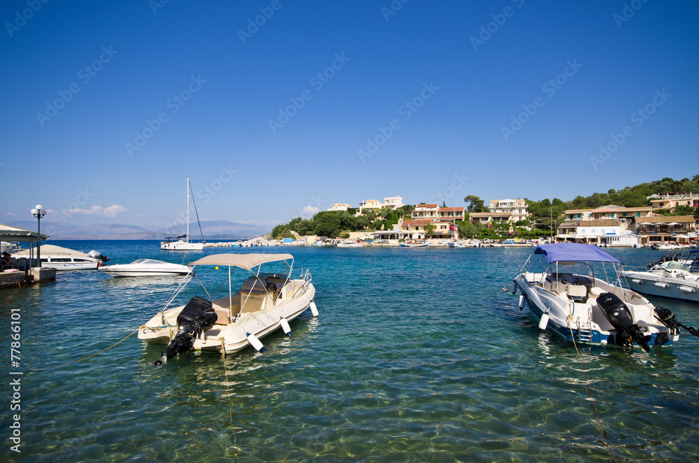 Obraz premium Port in Kassiopi village - Corfu, Greece