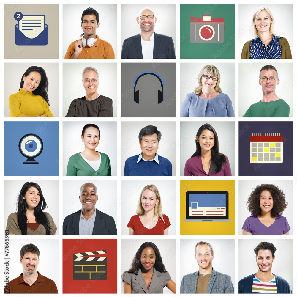 Faces Technology People Diversity Multiethnic Group Concept Faces Technology People Diversity Multiethnic Group Concept