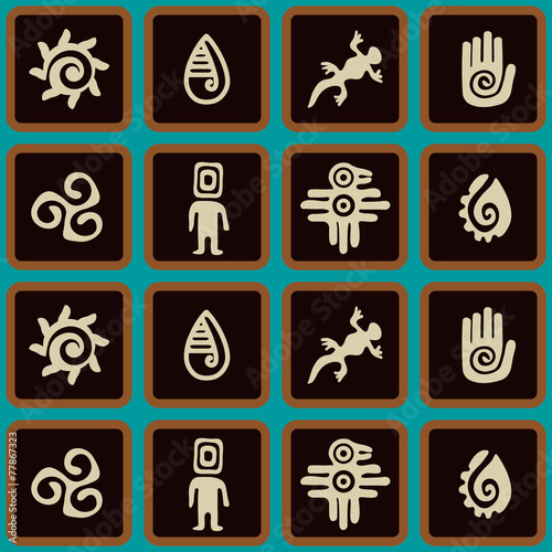Seamless background with Mexican relics dingbats characters