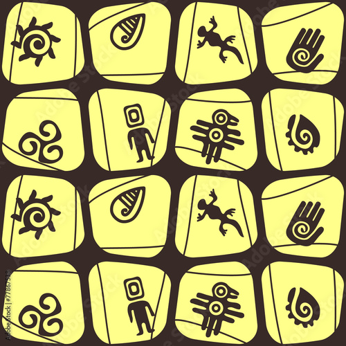 Seamless background with Mexican relics dingbats characters