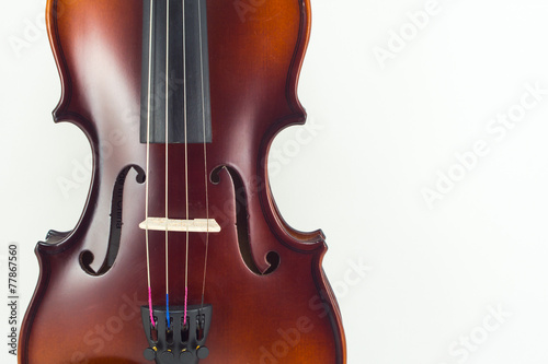 Wooden violin on white background