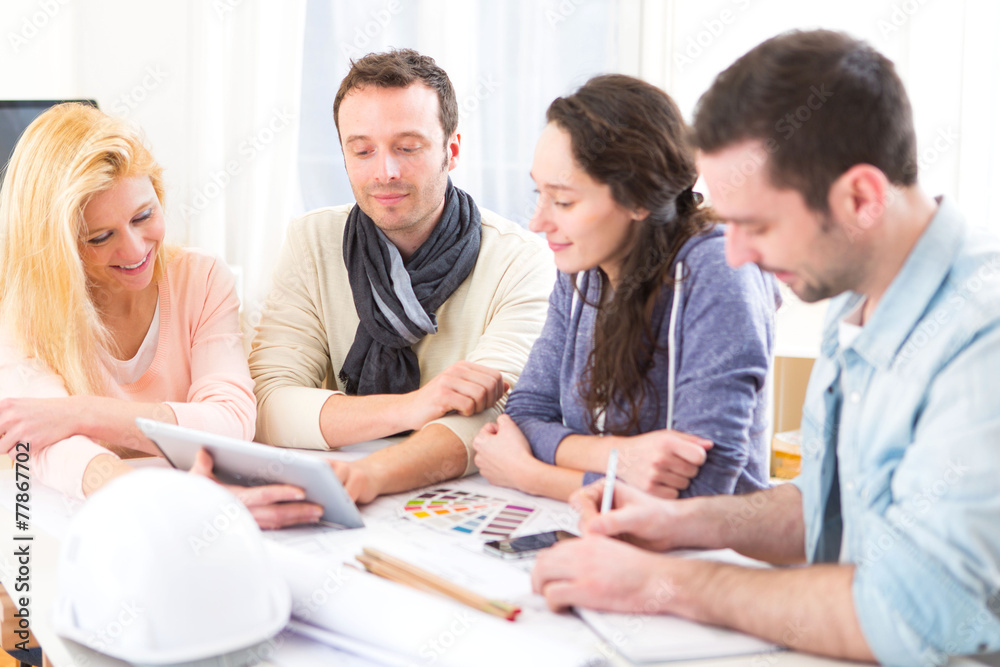 Architect students having a meeting at school Architect students having a meeting at school