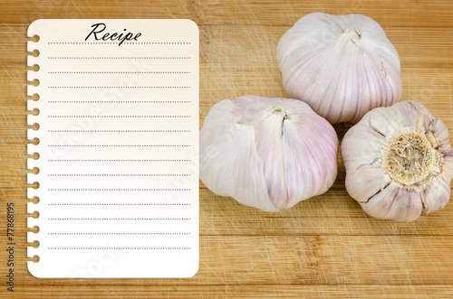 recipe page template on wooden cutting board with vegetables