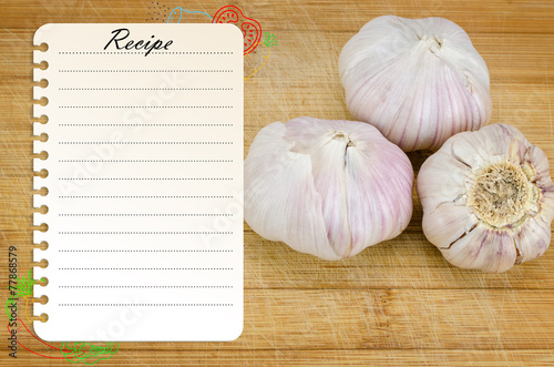 recipe page template on wooden cutting board with vegetables
