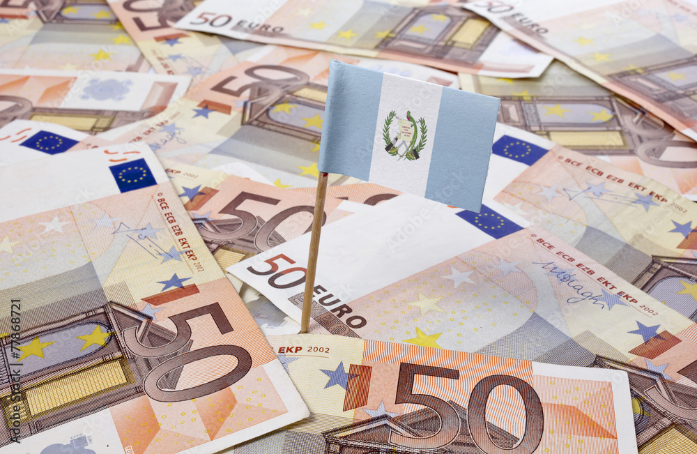 Flag of Guatemala sticking in 50 Euro banknotes.(series) Flag of Guatemala sticking in 50 Euro banknotes.(series)