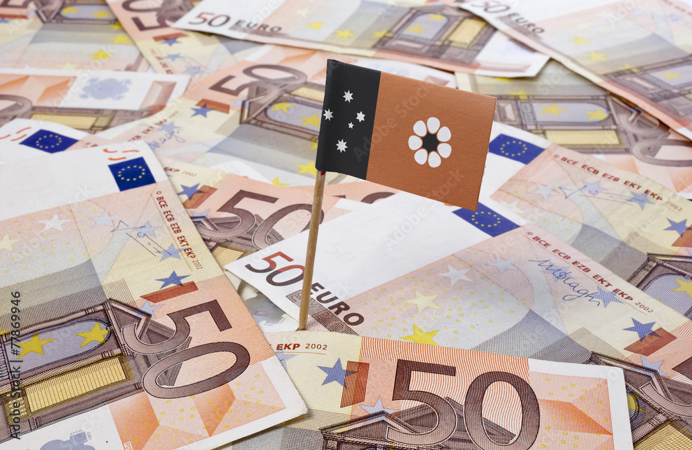 Flag of NorthernTerritory sticking in 50 Euro banknotes.(series) Flag of NorthernTerritory sticking in 50 Euro banknotes.(series)