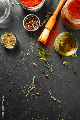 Spicy Rubs and Marinades with Brush on the table