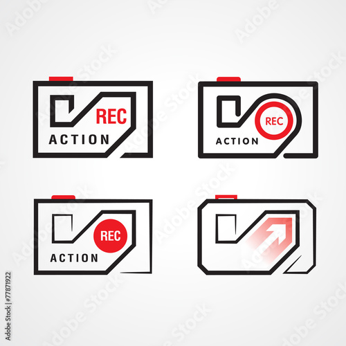 action video camera symbol emblem sign, set