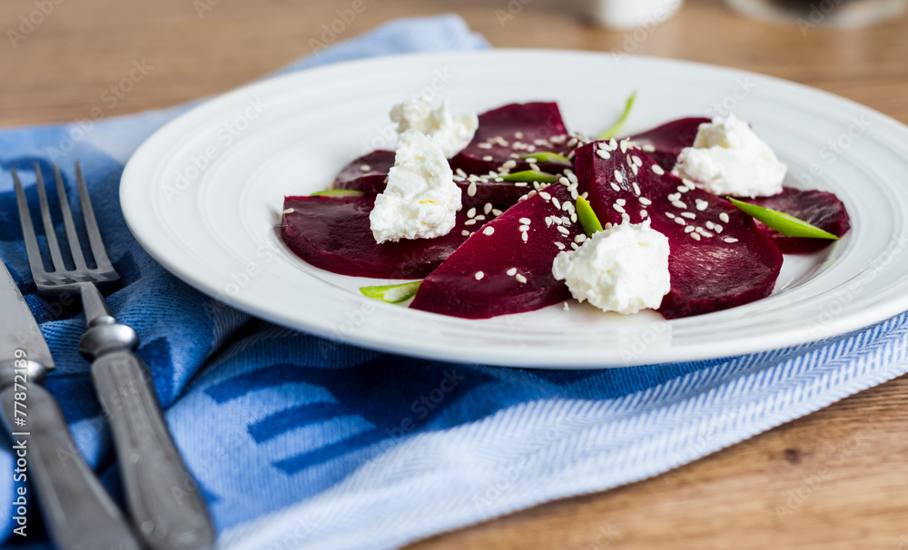 roasted beet salad with goat cheese and sesame seeds, snack roasted beet salad with goat cheese and sesame seeds, snack