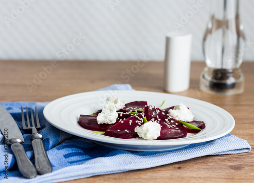 roasted beet salad with goat cheese and sesame seeds  snack
