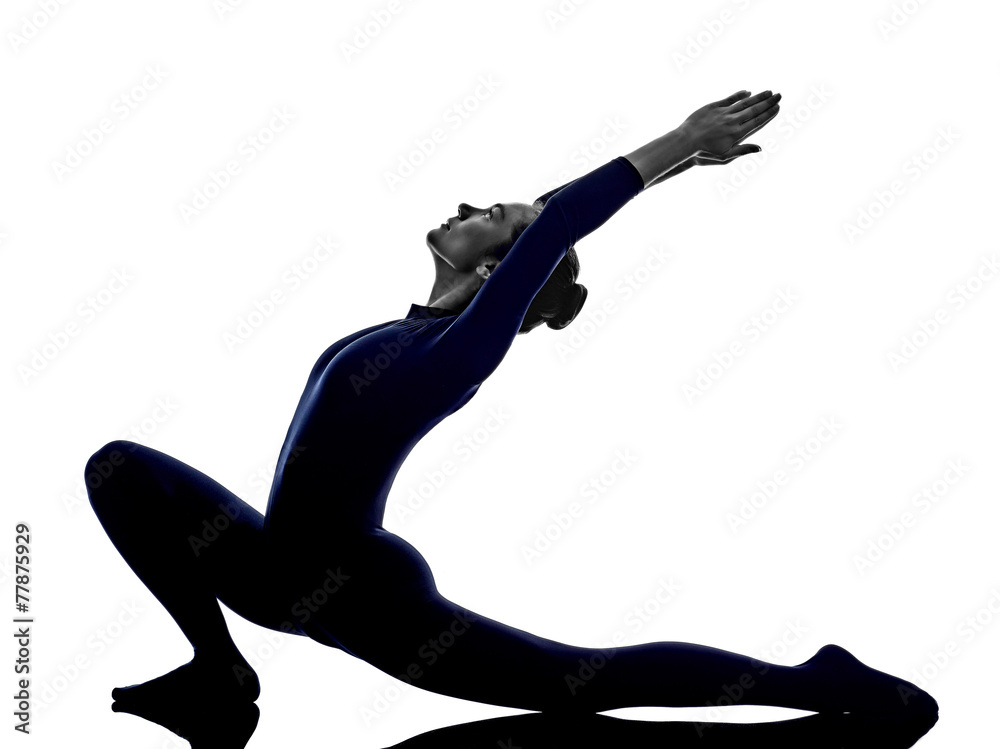 woman exercising Anjaneyasana lunge pose yoga silhouette woman exercising Anjaneyasana lunge pose yoga silhouette