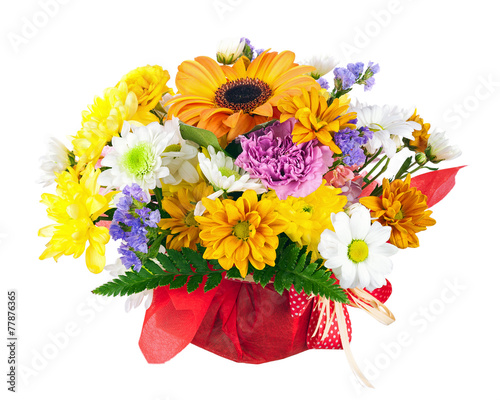 Beautiful bouquet of gerbera  carnations and other flowers.