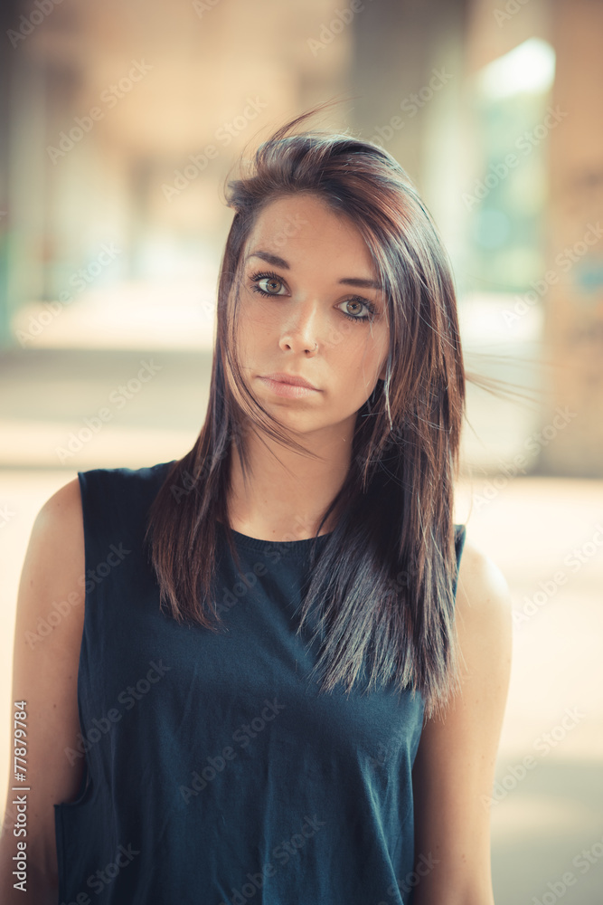 young beautiful brunette straight hair woman