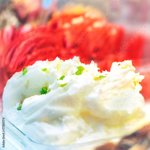 Delicious white and red ice cream gelato