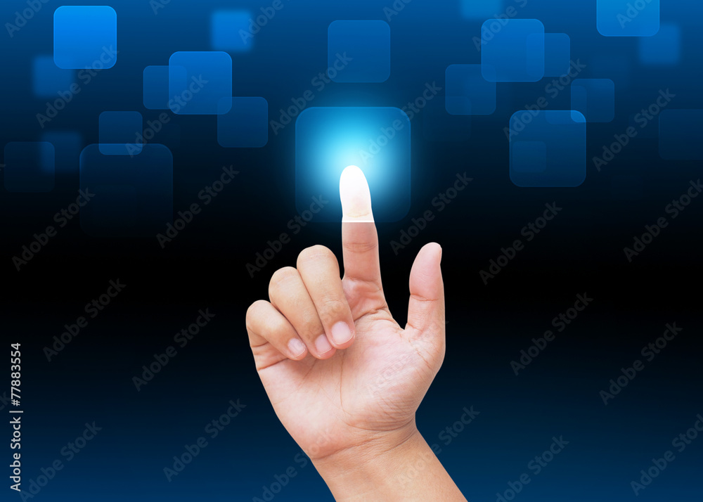 Hand pressing buttons with technology background Hand pressing buttons with technology background