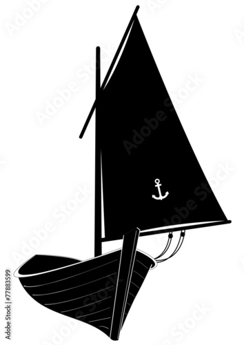 Barque en bois avec sa voile - ombre noire