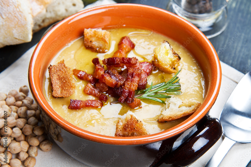 chickpeas soup on bowl chickpeas soup on bowl