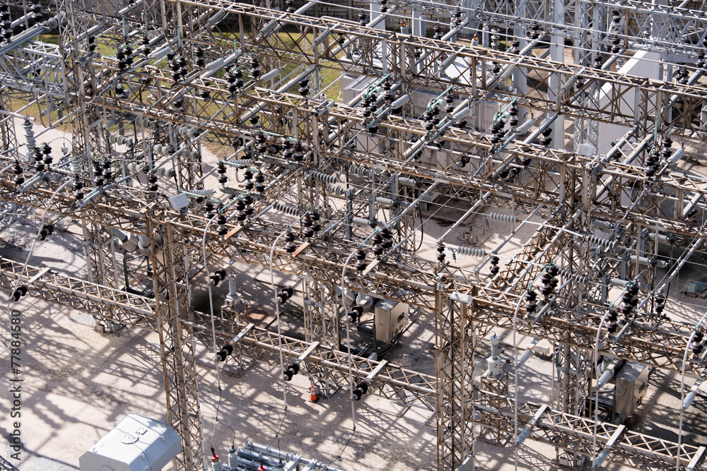Obraz premium electrical power substation, transformers, insulators
