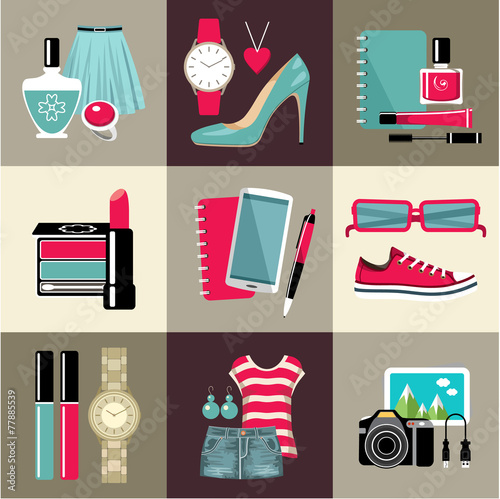 Fashion set in a style flat design.