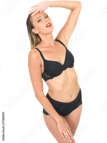 Attractive Woman Pin Up Model in Black Lingerie